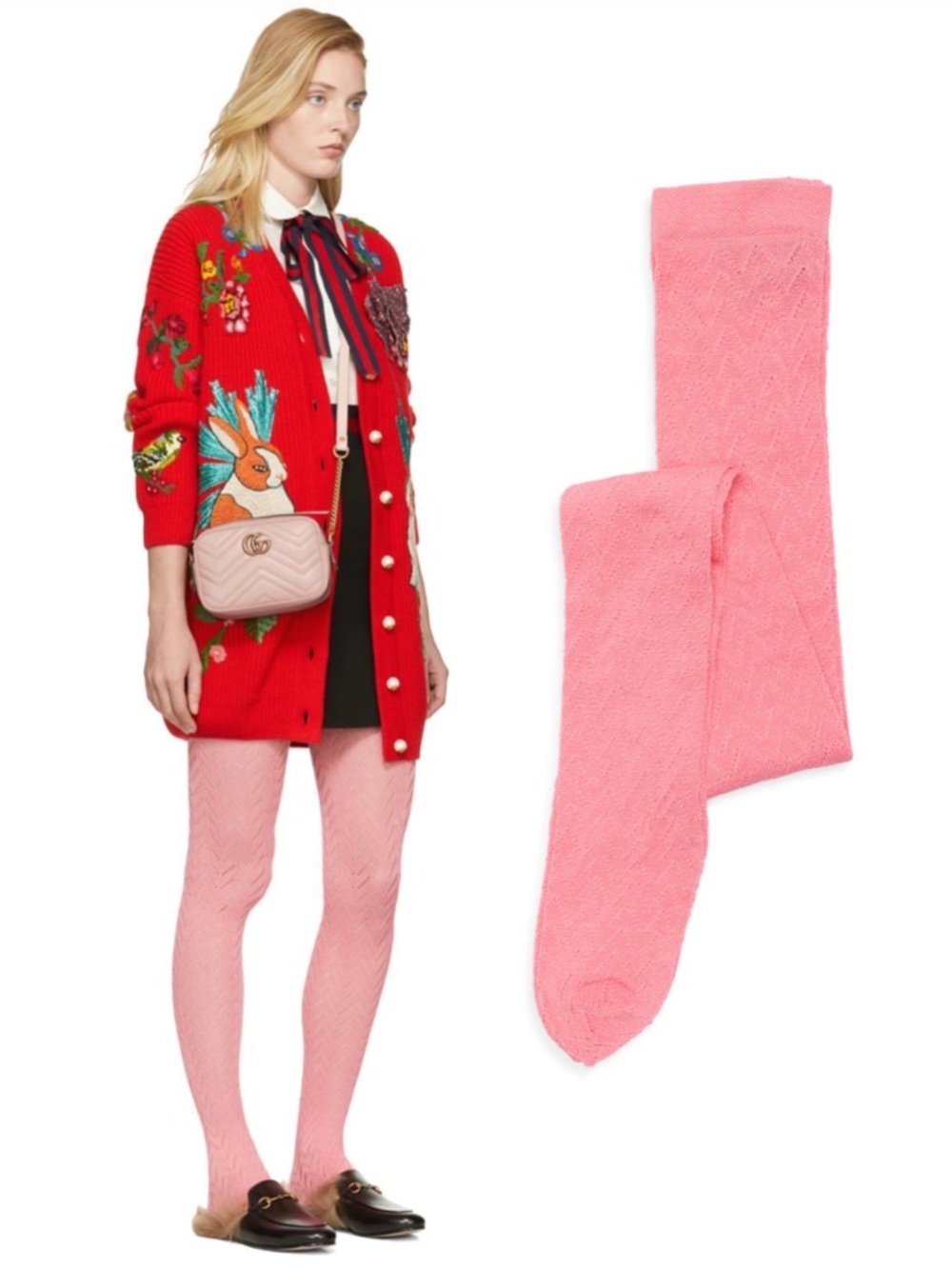 Gucci Chevron Knit Tights Pink Roseate Small NEW Box Included